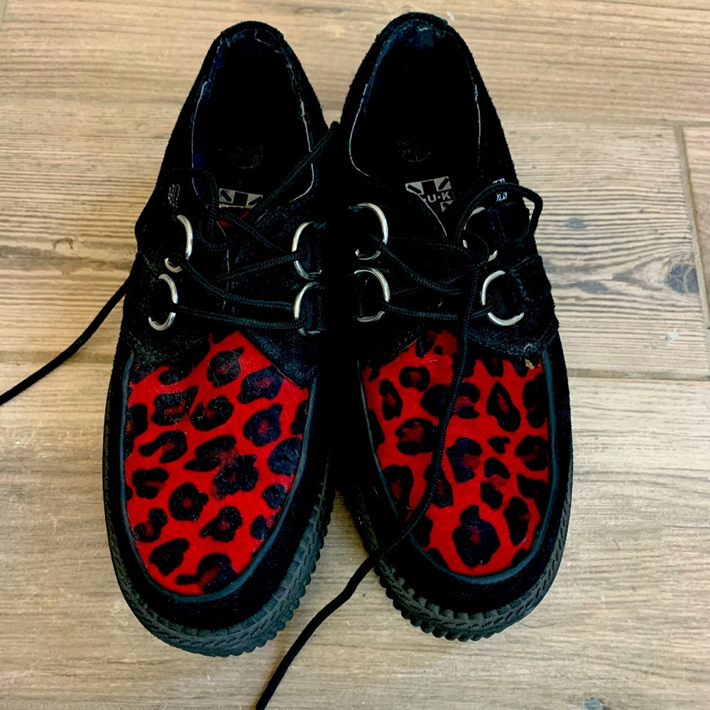 TUK red and black leopard creepers. Worn twice. Great used condition.